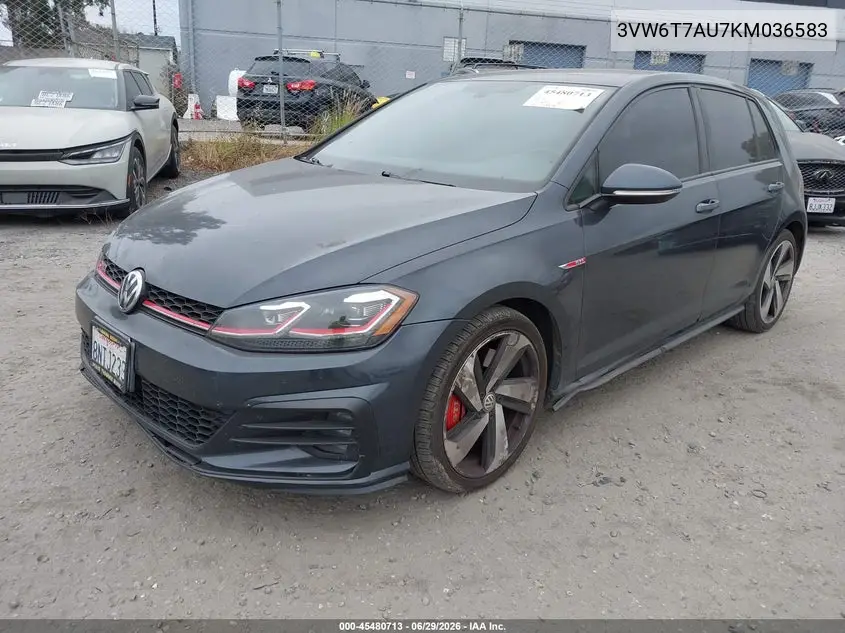 2019 Volkswagen Golf Gti 2.0T Autobahn/2.0T Rabbit Edition/2.0T S/2.0T Se VIN: 3VW6T7AU7KM036583 Lot: 45480713