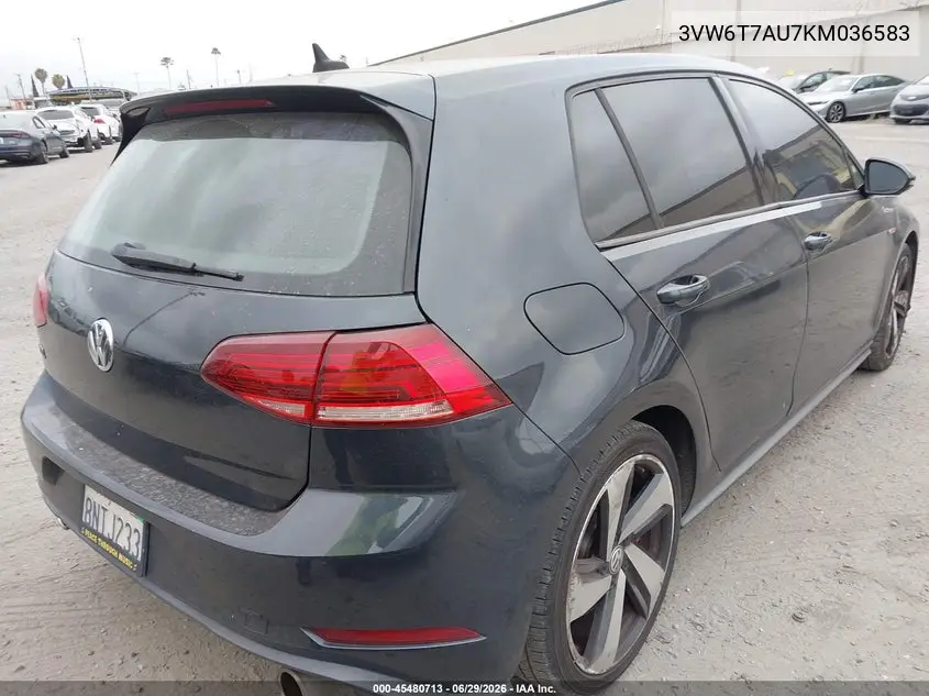 2019 Volkswagen Golf Gti 2.0T Autobahn/2.0T Rabbit Edition/2.0T S/2.0T Se VIN: 3VW6T7AU7KM036583 Lot: 45480713