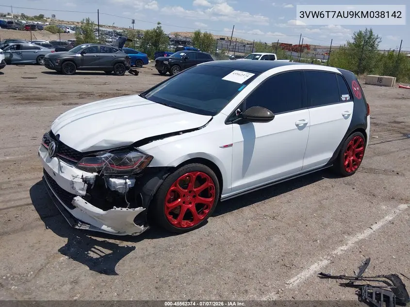 2019 Volkswagen Golf Gti 2.0T Autobahn/2.0T Rabbit Edition/2.0T S/2.0T Se VIN: 3VW6T7AU9KM038142 Lot: 45562374