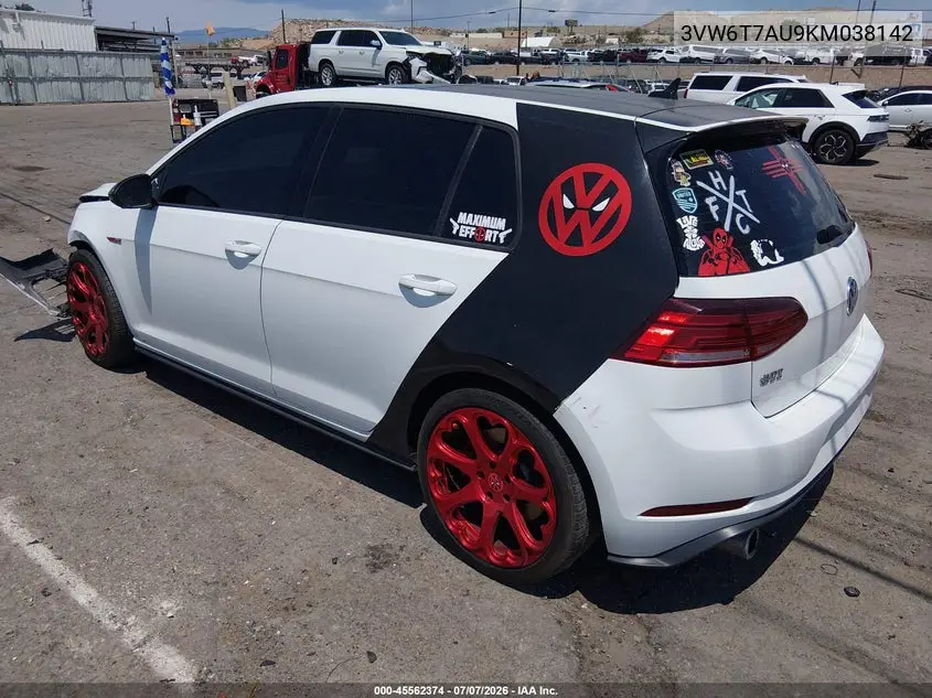 2019 Volkswagen Golf Gti 2.0T Autobahn/2.0T Rabbit Edition/2.0T S/2.0T Se VIN: 3VW6T7AU9KM038142 Lot: 45562374