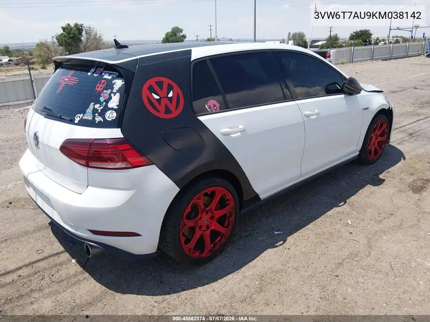 2019 Volkswagen Golf Gti 2.0T Autobahn/2.0T Rabbit Edition/2.0T S/2.0T Se VIN: 3VW6T7AU9KM038142 Lot: 45562374