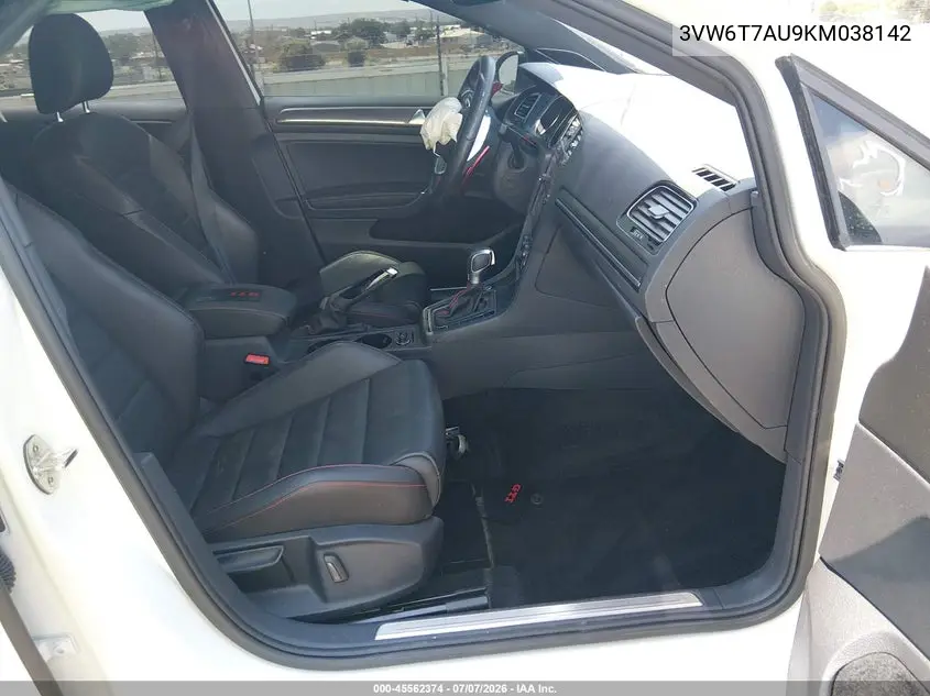 2019 Volkswagen Golf Gti 2.0T Autobahn/2.0T Rabbit Edition/2.0T S/2.0T Se VIN: 3VW6T7AU9KM038142 Lot: 45562374
