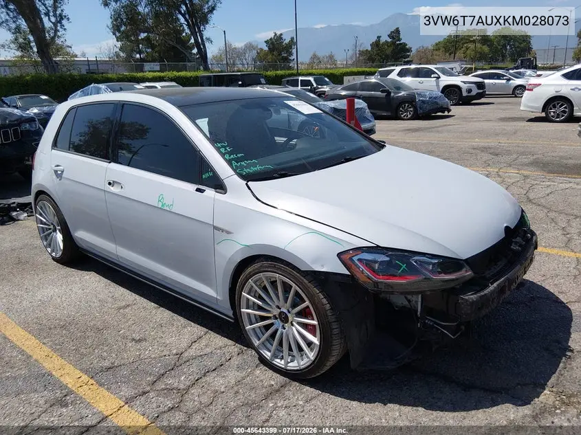 2019 Volkswagen Golf Gti 2.0T Autobahn/2.0T Rabbit Edition/2.0T S/2.0T Se VIN: 3VW6T7AUXKM028073 Lot: 45643399