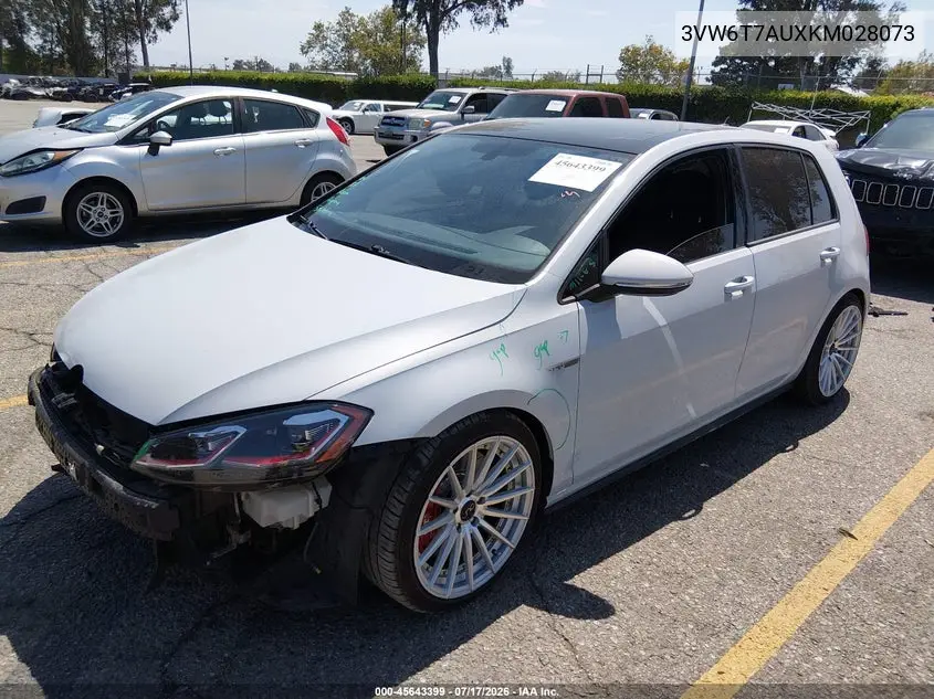 2019 Volkswagen Golf Gti 2.0T Autobahn/2.0T Rabbit Edition/2.0T S/2.0T Se VIN: 3VW6T7AUXKM028073 Lot: 45643399