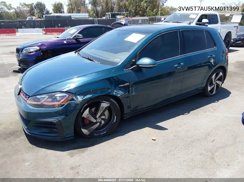 2019 Volkswagen Golf Gti 2.0T Autobahn/2.0T Rabbit Edition/2.0T S/2.0T Se VIN: 3VW5T7AU5KM011399 Lot: 45666357