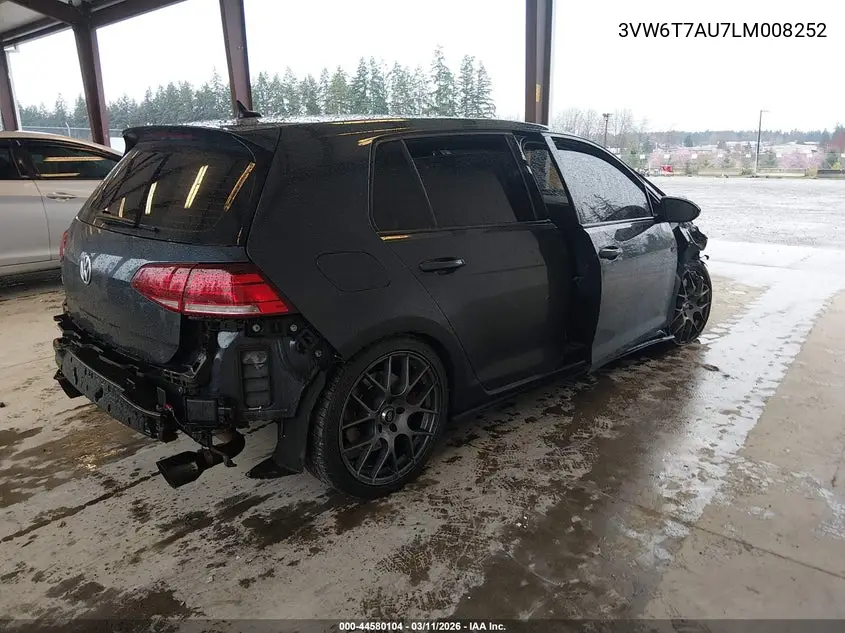 2020 Volkswagen Golf Gti 2.0T Autobahn/2.0T S/2.0T Se VIN: 3VW6T7AU7LM008252 Lot: 44580104
