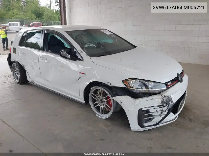 2020 Volkswagen Golf Gti 2.0T Autobahn/2.0T S/2.0T Se VIN: 3VW6T7AU6LM006721 Lot: 45306685