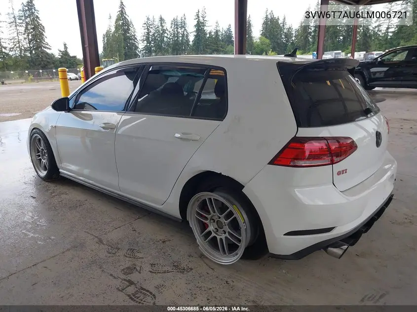 2020 Volkswagen Golf Gti 2.0T Autobahn/2.0T S/2.0T Se VIN: 3VW6T7AU6LM006721 Lot: 45306685