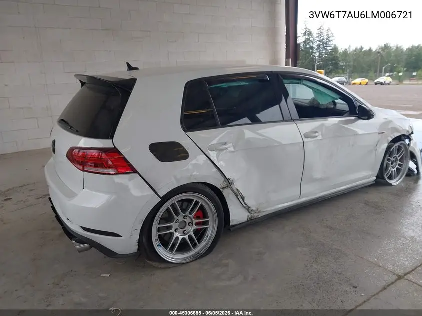 2020 Volkswagen Golf Gti 2.0T Autobahn/2.0T S/2.0T Se VIN: 3VW6T7AU6LM006721 Lot: 45306685