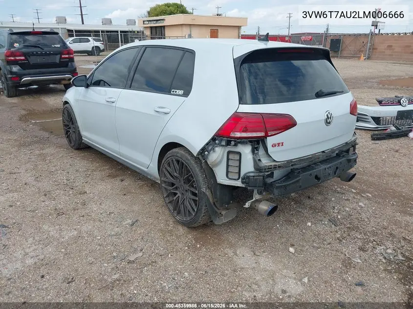 2020 Volkswagen Golf Gti 2.0T Autobahn/2.0T S/2.0T Se VIN: 3VW6T7AU2LM006666 Lot: 45359986