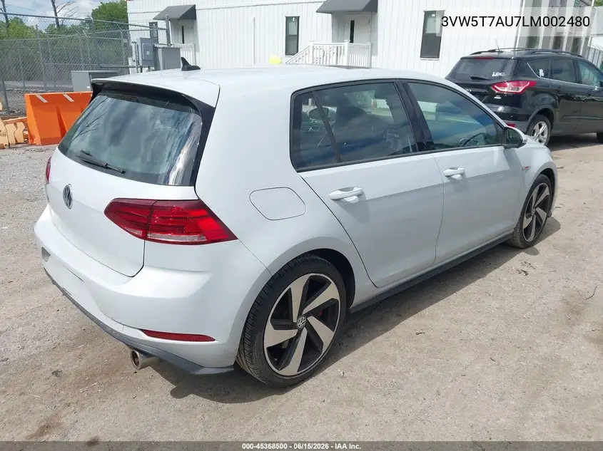 2020 Volkswagen Golf Gti 2.0T Autobahn/2.0T S/2.0T Se VIN: 3VW5T7AU7LM002480 Lot: 45368500