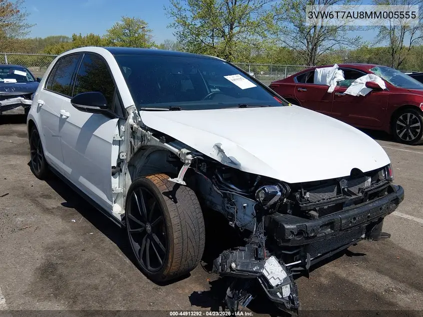 2021 Volkswagen Golf Gti 2.0T Autobahn/2.0T S/2.0T Se VIN: 3VW6T7AU8MM005555 Lot: 44913292