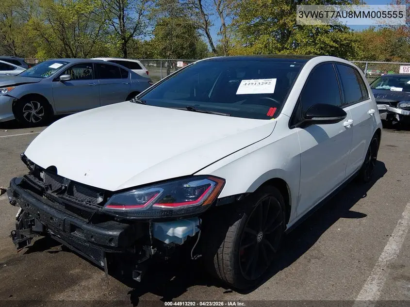 2021 Volkswagen Golf Gti 2.0T Autobahn/2.0T S/2.0T Se VIN: 3VW6T7AU8MM005555 Lot: 44913292