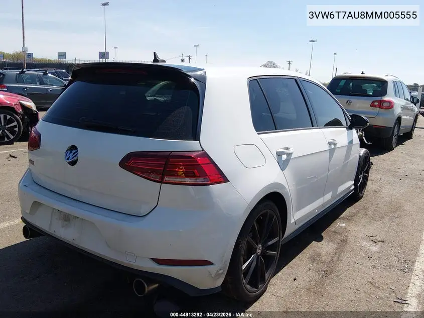 2021 Volkswagen Golf Gti 2.0T Autobahn/2.0T S/2.0T Se VIN: 3VW6T7AU8MM005555 Lot: 44913292