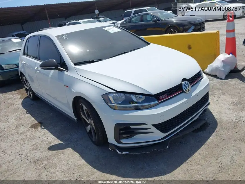 2021 Volkswagen Golf Gti 2.0T Autobahn/2.0T S/2.0T Se VIN: 3VW6T7AU0MM008787 Lot: 45076978