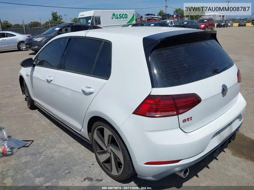 2021 Volkswagen Golf Gti 2.0T Autobahn/2.0T S/2.0T Se VIN: 3VW6T7AU0MM008787 Lot: 45076978