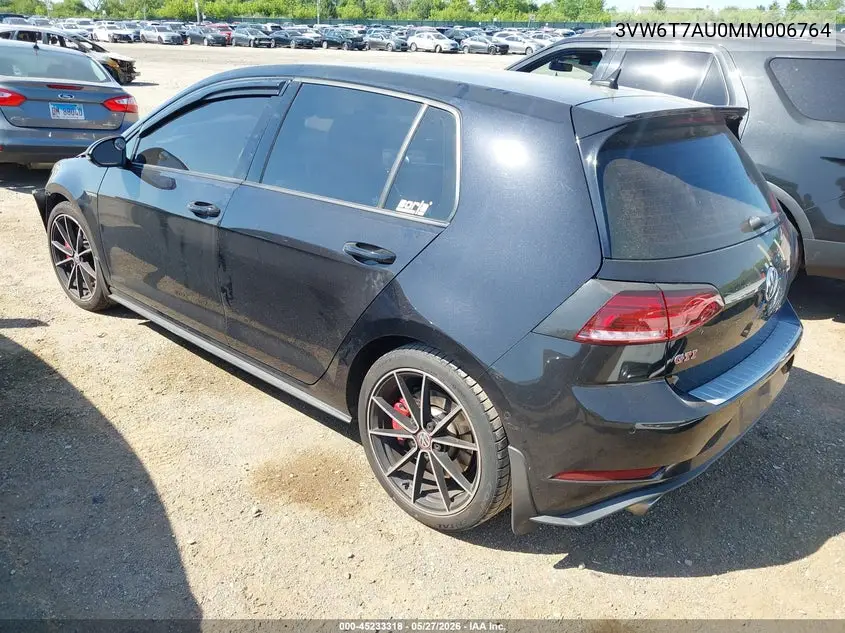 2021 Volkswagen Golf Gti 2.0T Autobahn/2.0T S/2.0T Se VIN: 3VW6T7AU0MM006764 Lot: 45233318