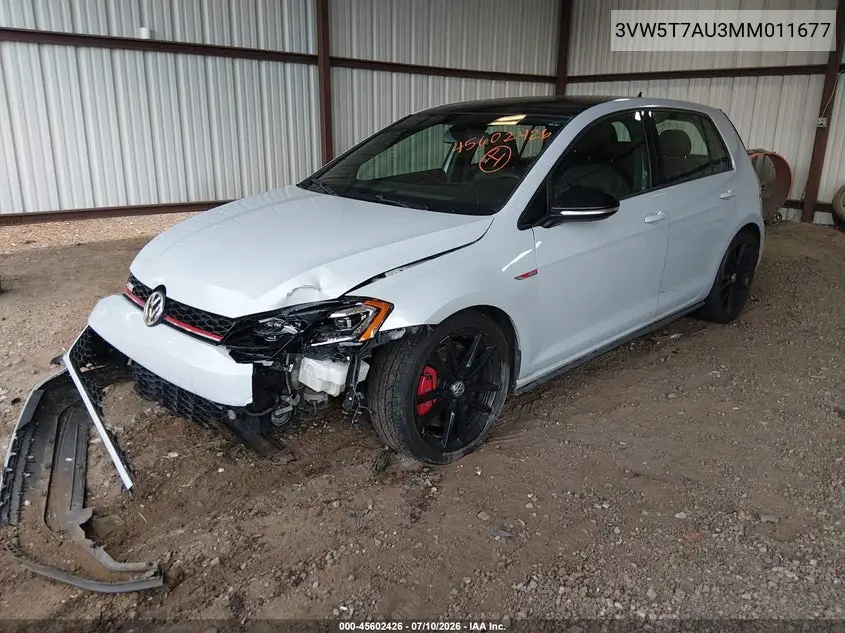 2021 Volkswagen Golf Gti 2.0T Autobahn/2.0T S/2.0T Se VIN: 3VW5T7AU3MM011677 Lot: 45602426