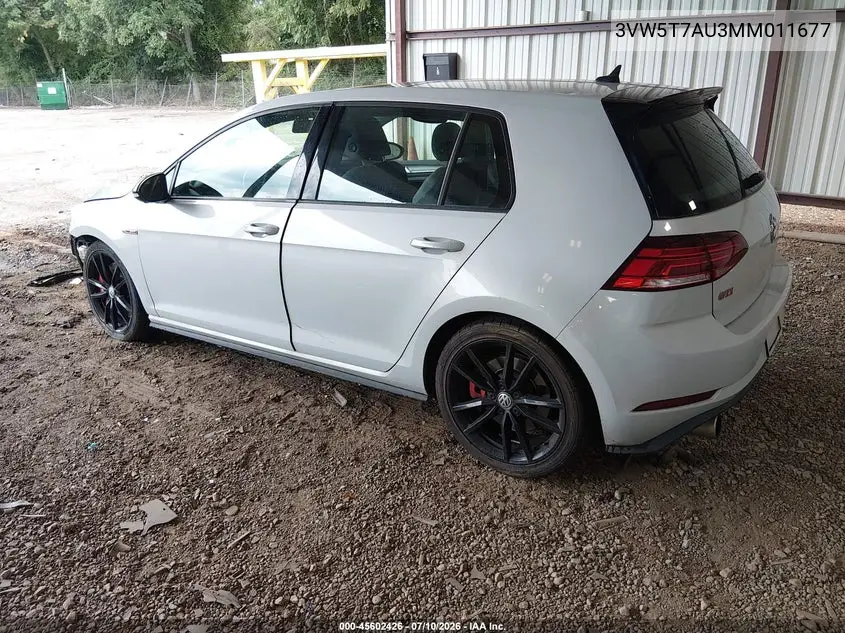 2021 Volkswagen Golf Gti 2.0T Autobahn/2.0T S/2.0T Se VIN: 3VW5T7AU3MM011677 Lot: 45602426