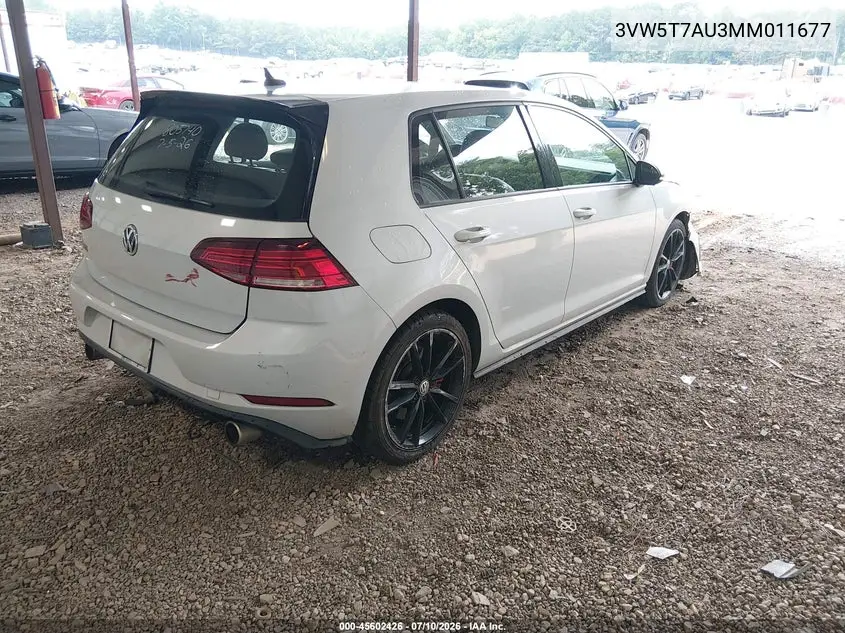 2021 Volkswagen Golf Gti 2.0T Autobahn/2.0T S/2.0T Se VIN: 3VW5T7AU3MM011677 Lot: 45602426
