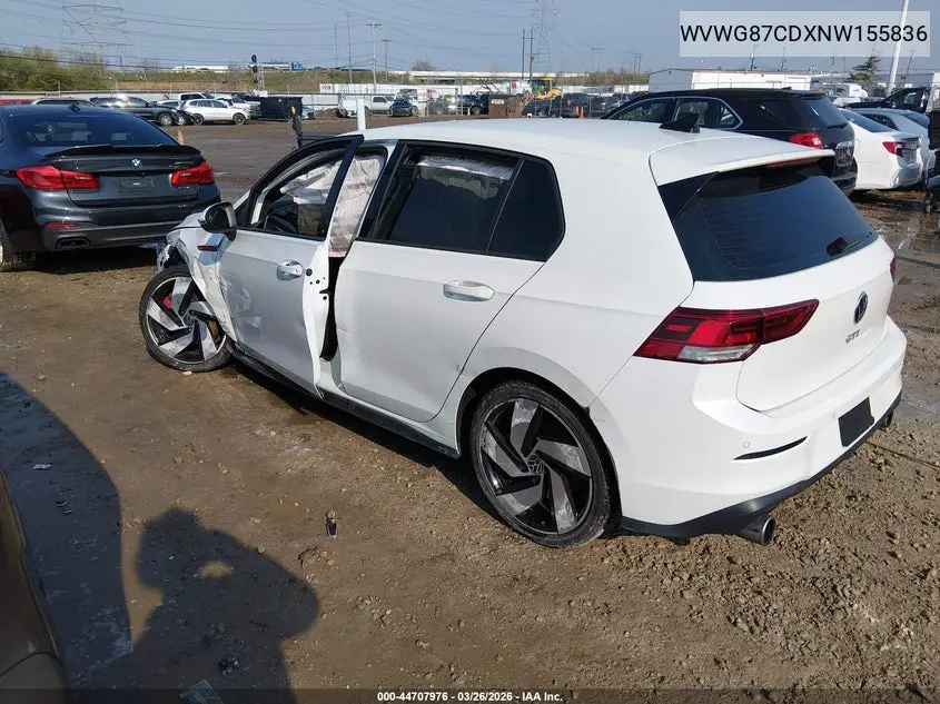 2022 Volkswagen Golf Gti 2.0T S VIN: WVWG87CDXNW155836 Lot: 44707976