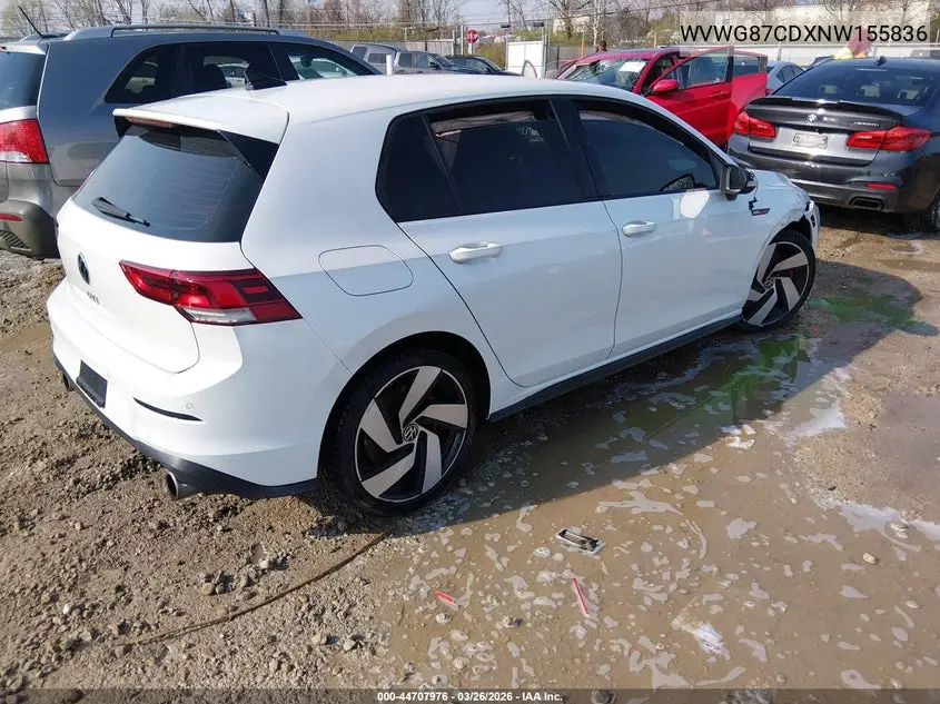 2022 Volkswagen Golf Gti 2.0T S VIN: WVWG87CDXNW155836 Lot: 44707976