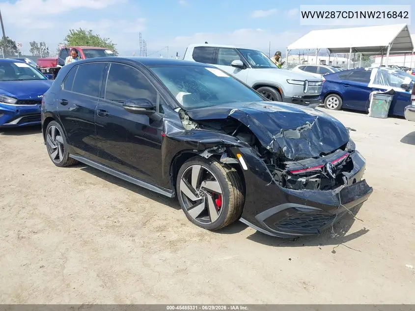 2022 Volkswagen Golf Gti 2.0T Se VIN: WVW287CD1NW216842 Lot: 45485331