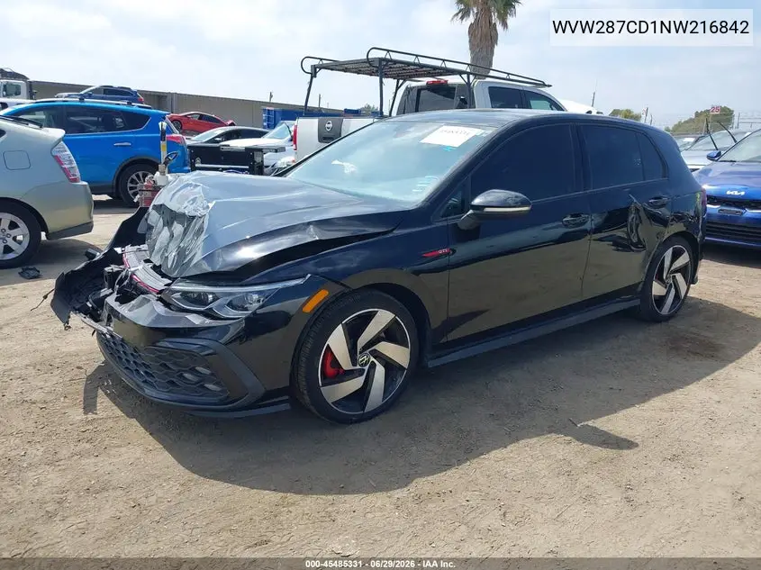 2022 Volkswagen Golf Gti 2.0T Se VIN: WVW287CD1NW216842 Lot: 45485331