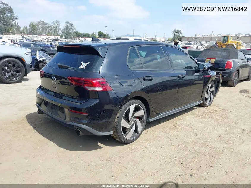 2022 Volkswagen Golf Gti 2.0T Se VIN: WVW287CD1NW216842 Lot: 45485331