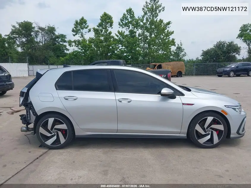 2022 Volkswagen Golf Gti 2.0T Se VIN: WVW387CD5NW121172 Lot: 45555400