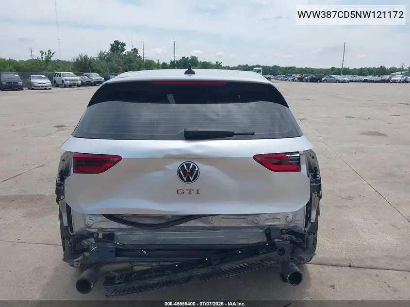 2022 Volkswagen Golf Gti 2.0T Se VIN: WVW387CD5NW121172 Lot: 45555400