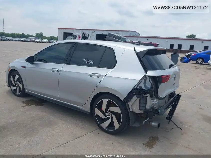2022 Volkswagen Golf Gti 2.0T Se VIN: WVW387CD5NW121172 Lot: 45555400