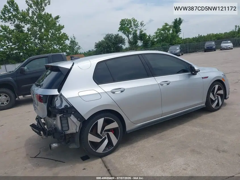 2022 Volkswagen Golf Gti 2.0T Se VIN: WVW387CD5NW121172 Lot: 45555400