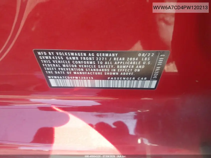 2023 Volkswagen Golf Gti 2.0T Autobahn VIN: WVW6A7CD4PW120213 Lot: 45504320