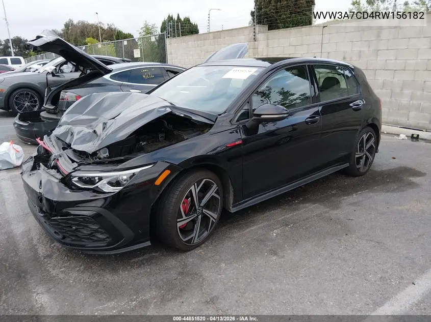 2024 Volkswagen Golf Gti 2.0T Se VIN: WVW3A7CD4RW156182 Lot: 44851520