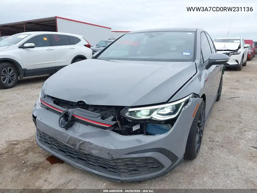 2024 Volkswagen Golf Gti 2.0T Se VIN: WVW3A7CD0RW231136 Lot: 44982026