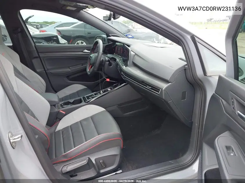2024 Volkswagen Golf Gti 2.0T Se VIN: WVW3A7CD0RW231136 Lot: 44982026