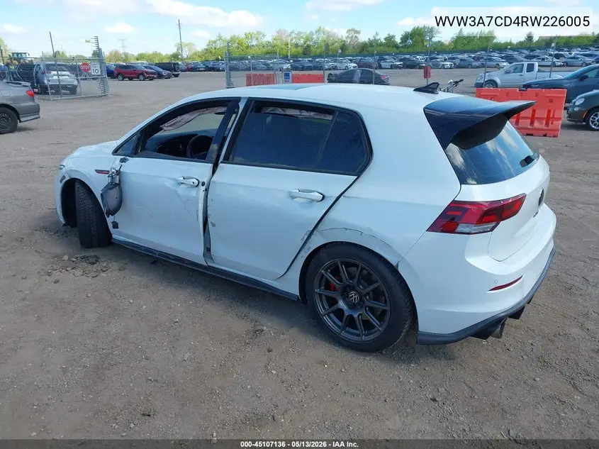 2024 Volkswagen Golf Gti 2.0T Se VIN: WVW3A7CD4RW226005 Lot: 45107136