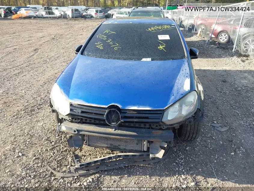 2012 Volkswagen Golf R 4-Door VIN: WVWPF7AJ1CW334424 Lot: 44985284