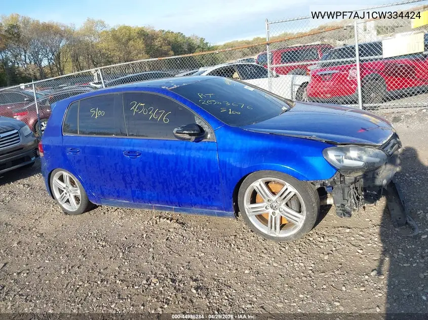 2012 Volkswagen Golf R 4-Door VIN: WVWPF7AJ1CW334424 Lot: 44985284