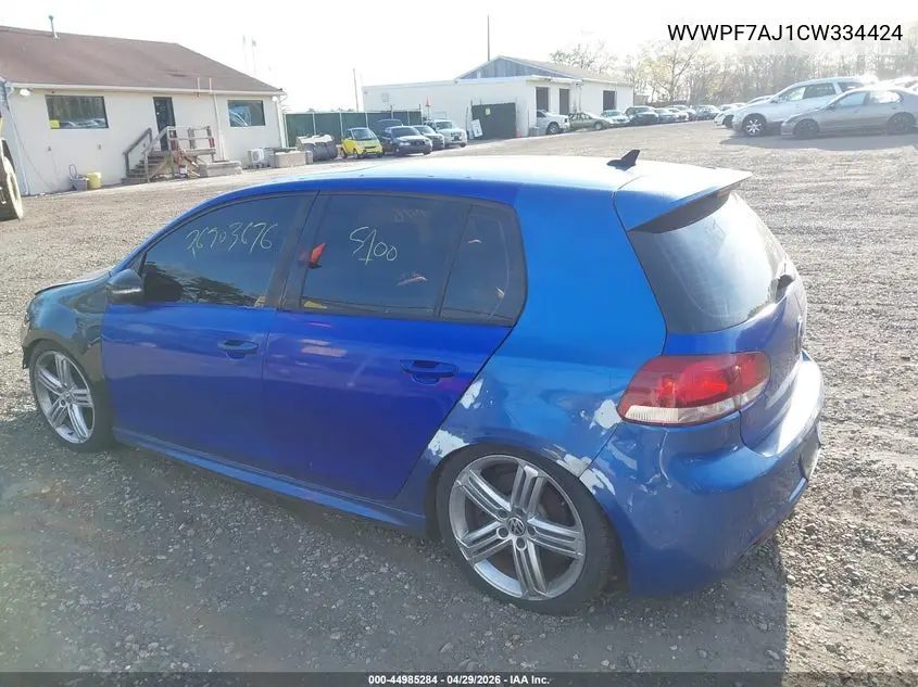 2012 Volkswagen Golf R 4-Door VIN: WVWPF7AJ1CW334424 Lot: 44985284