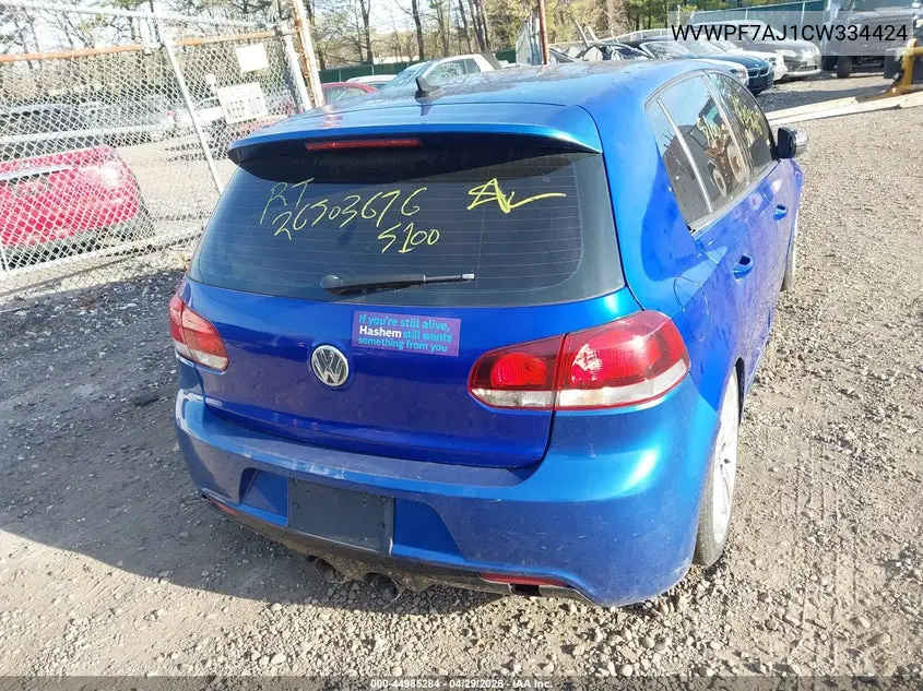 2012 Volkswagen Golf R 4-Door VIN: WVWPF7AJ1CW334424 Lot: 44985284