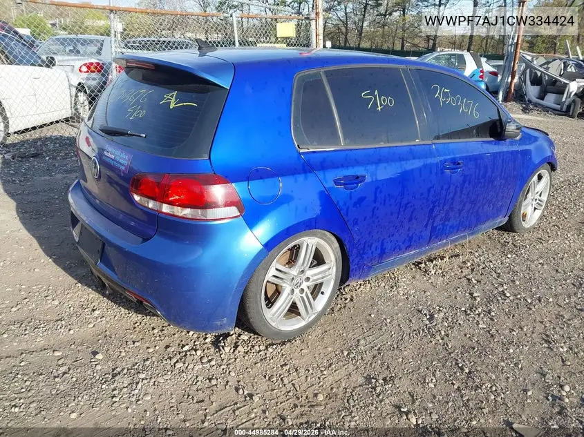 2012 Volkswagen Golf R 4-Door VIN: WVWPF7AJ1CW334424 Lot: 44985284
