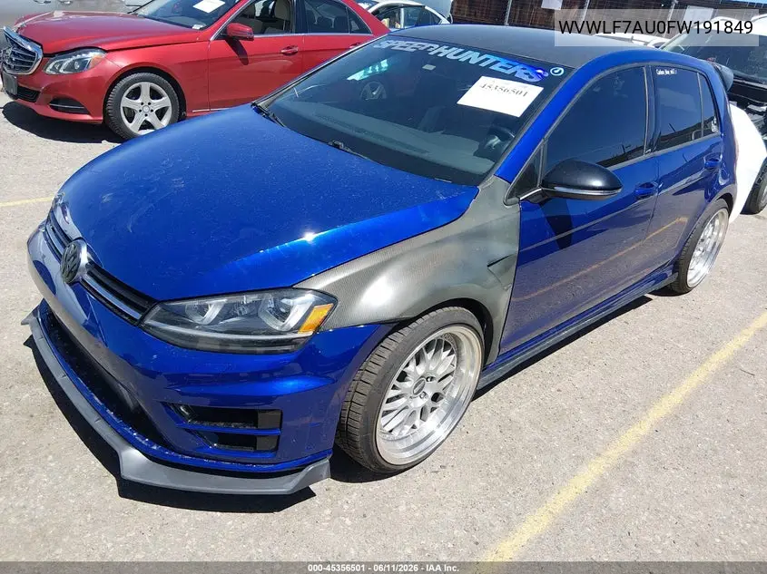 2015 Volkswagen Golf R 4-Door VIN: WVWLF7AU0FW191849 Lot: 45356501