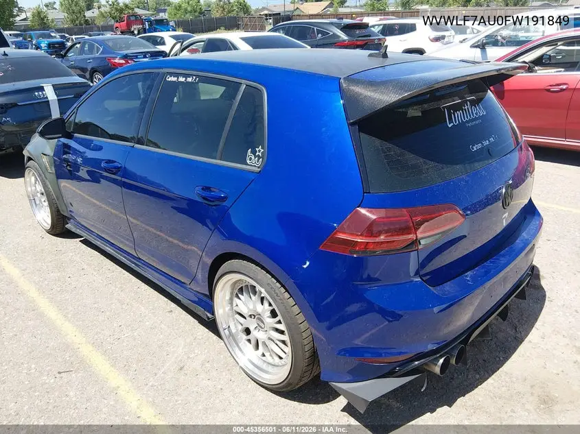 2015 Volkswagen Golf R 4-Door VIN: WVWLF7AU0FW191849 Lot: 45356501
