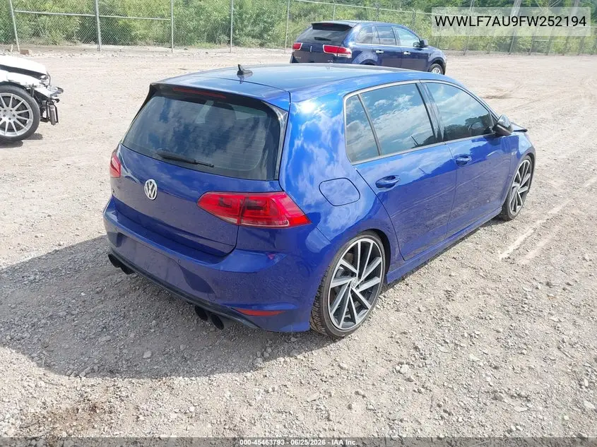 2015 Volkswagen Golf R 4-Door VIN: WVWLF7AU9FW252194 Lot: 45463793