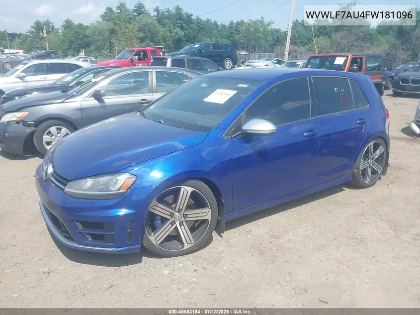 2015 Volkswagen Golf R 4-Door VIN: WVWLF7AU4FW181096 Lot: 45583184