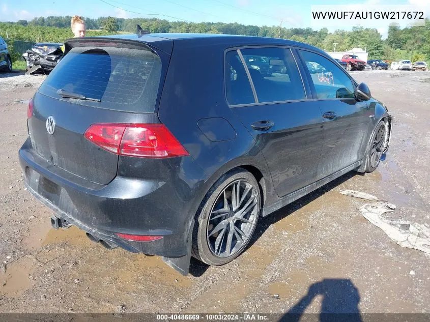 2016 Volkswagen Golf R 4-Door VIN: WVWUF7AU1GW217672 Lot: 40486669
