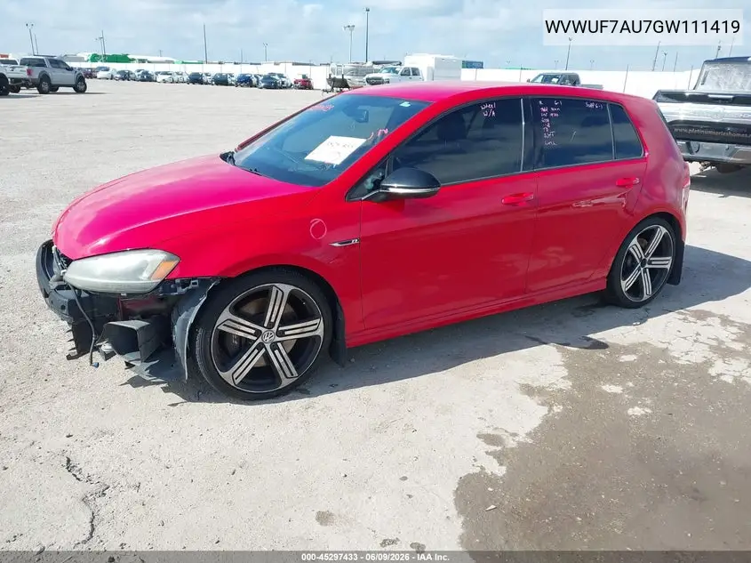 2016 Volkswagen Golf R 4-Door VIN: WVWUF7AU7GW111419 Lot: 45297433