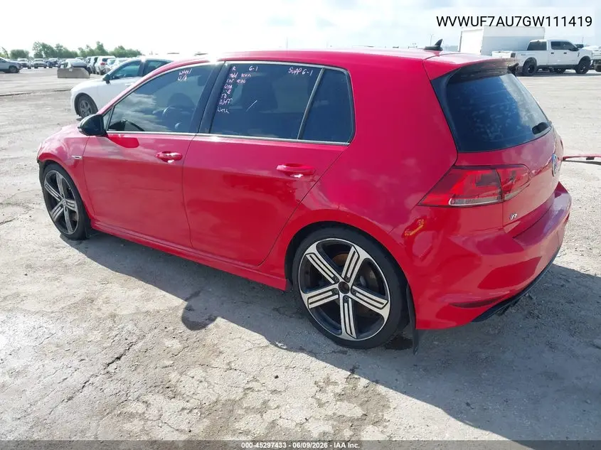 2016 Volkswagen Golf R 4-Door VIN: WVWUF7AU7GW111419 Lot: 45297433